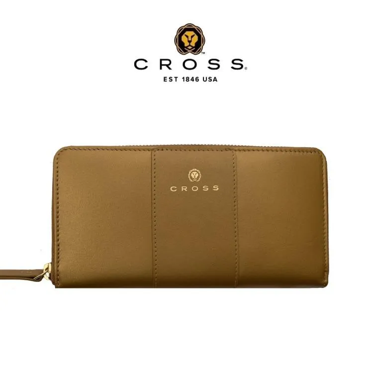 【CROSS】限量1折 頂級NAPPA小牛皮拉鍊長夾 賈姬限定款 全新專櫃展示品(金屬金) 歷史價格詳細信息