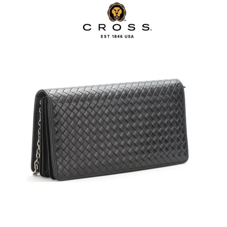 【CROSS】限量1折 頂級小牛皮編織紋胸包 全新專櫃展示品(黑色) 歷史價格詳細信息