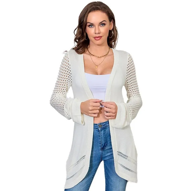 V領鏤空針織開衫兩件套女春夏防曬罩衫短款上衣長袖小披肩薄外套-miss木木女裝 歷史價格詳細信息