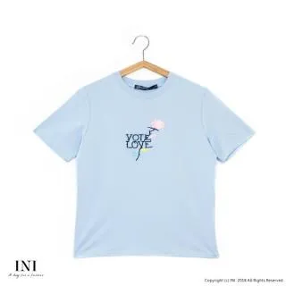 【INI】甜美氣息、可愛穿搭印花舒適上衣．水藍色 歷史價格詳細信息