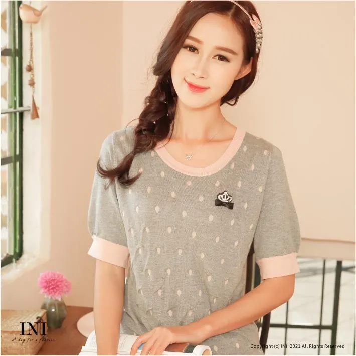 【INI】甜美氣息、可愛穿搭印花舒適上衣．水藍色 歷史價格詳細信息