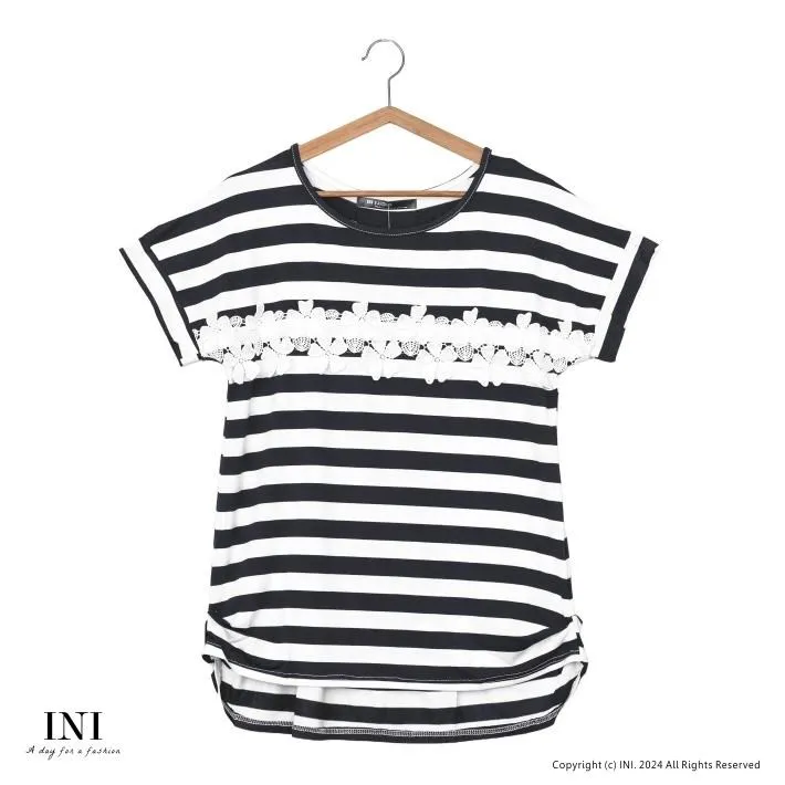 【INI】清新氣質、條紋拼接牛仔口袋長版上衣．灰色 歷史價格詳細信息