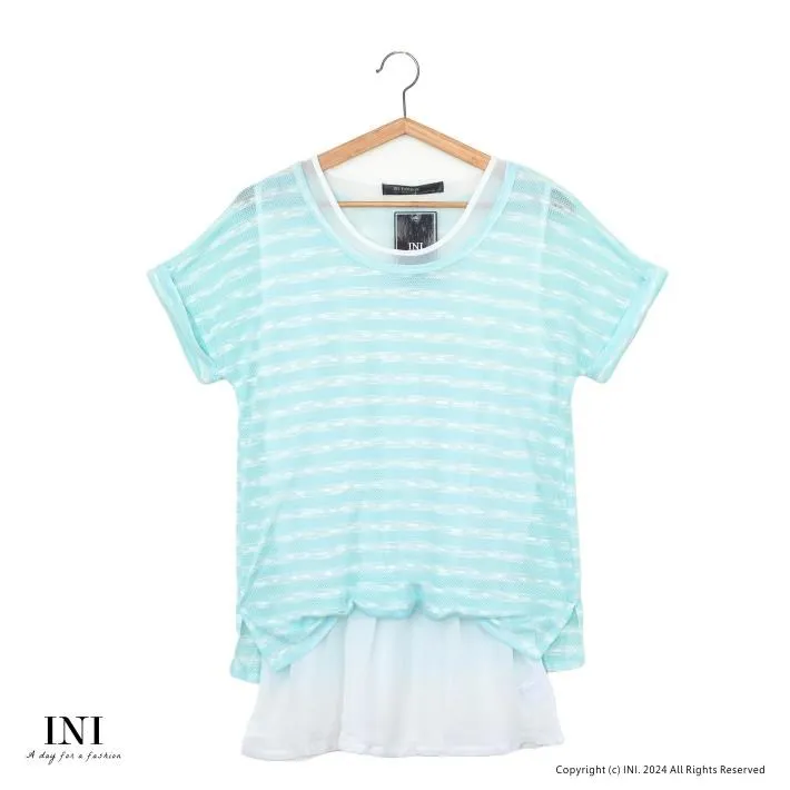 【INI】清新氣質、條紋拼接牛仔口袋長版上衣．灰色 歷史價格詳細信息