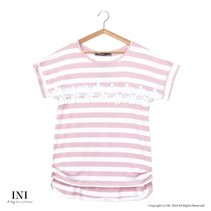 【INI】清新氣質、條紋拼接牛仔口袋長版上衣．灰色 歷史價格詳細信息