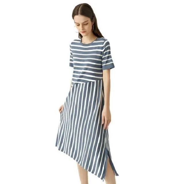 《D'Fina 時尚女裝》 天絲牛仔洋裝氣質蕾絲花邊短袖寬鬆顯瘦牛仔裙 歷史價格詳細信息