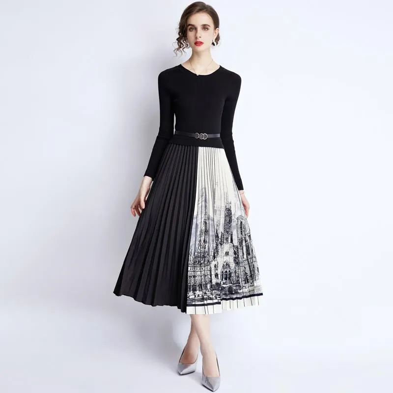 《D'Fina 時尚女裝》 歐美洋裝長袖絲絨立領收腰顯瘦大擺中長版裙子 歷史價格詳細信息