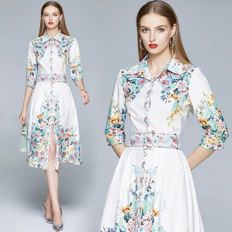 《D'Fina 時尚女裝》 復古法式茶歇裙碎花短袖長版洋裝V領泡泡袖顯瘦 歷史價格詳細信息