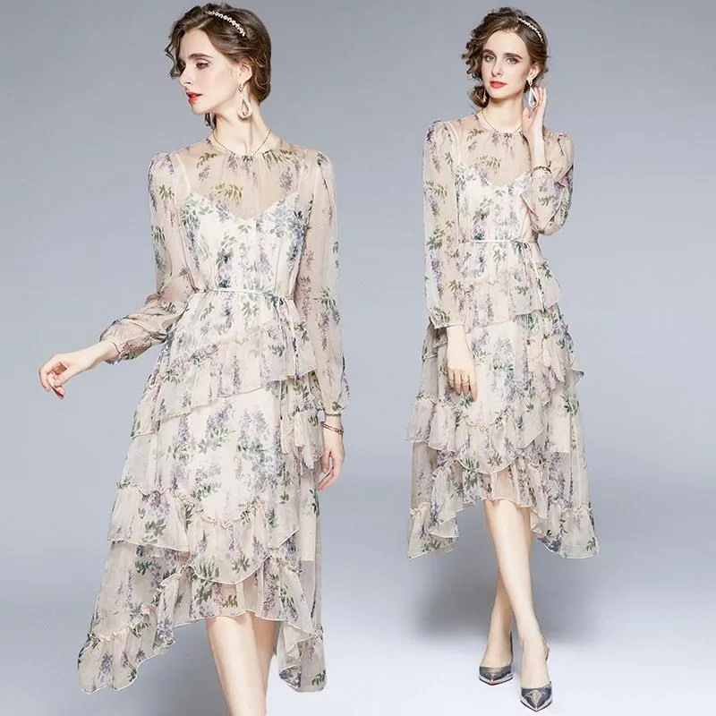 《D'Fina 時尚女裝》 海邊度假風印花吊帶裙氣質時尚高腰魚尾洋裝 歷史價格詳細信息