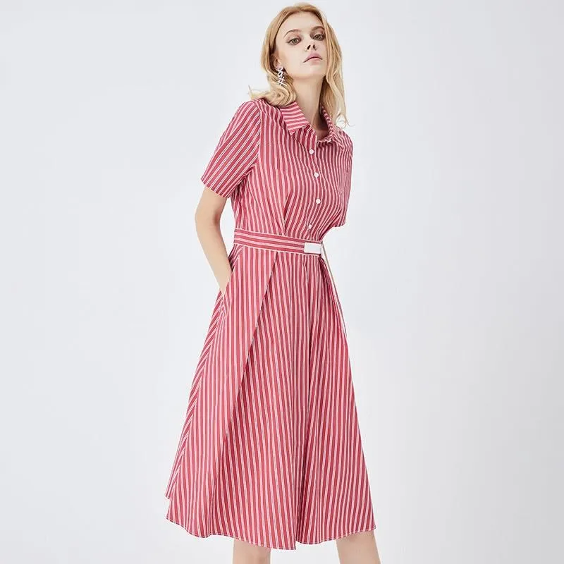 《D'Fina 時尚女裝》 時尚條紋V領 短袖繫帶顯瘦休閒女連身褲 歷史價格詳細信息