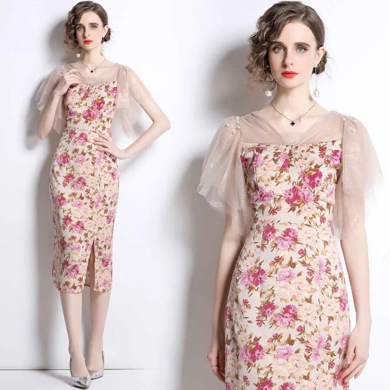 女童碎花紗裙拼接長袖連身衣 洋裝 歷史價格詳細信息