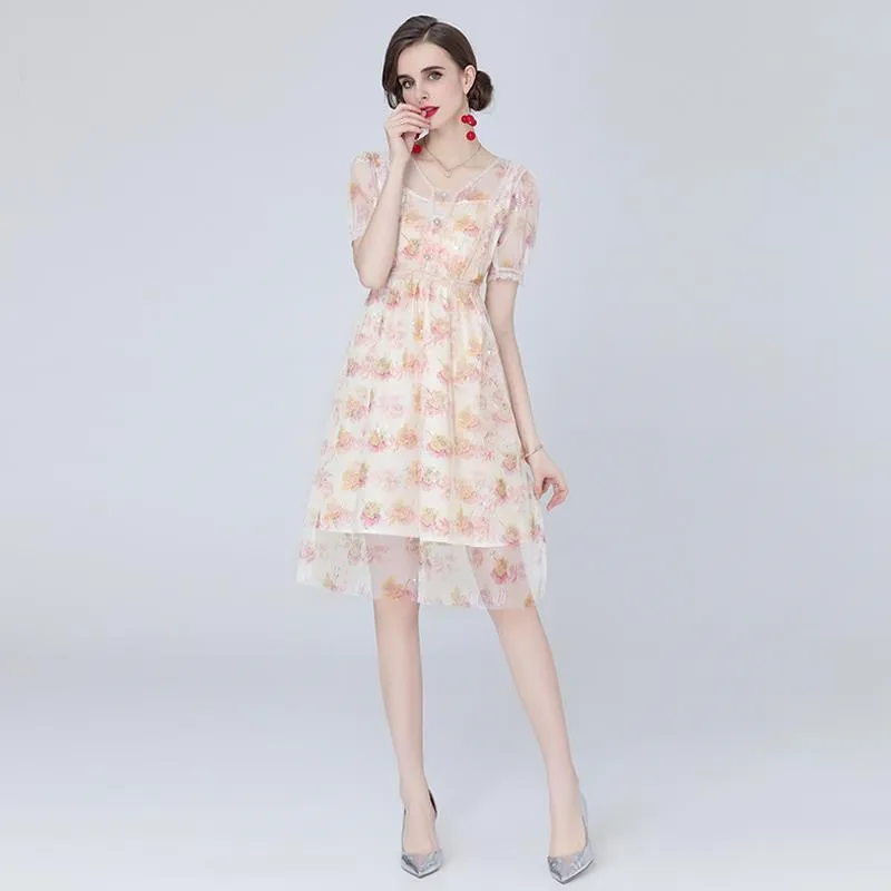 《D'Fina 時尚女裝》 歐洲站時尚百搭收腰顯瘦字母印花短袖洋裝 歷史價格詳細信息