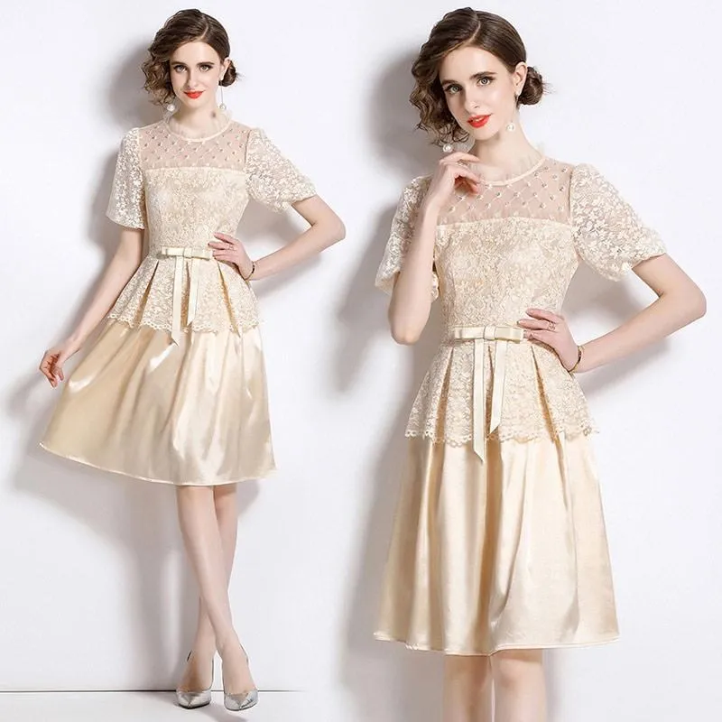 《D'Fina 時尚女裝》 蕾絲洋裝 棉花糖女孩時尚點點波鬆緊腰大碼裙 歷史價格詳細信息