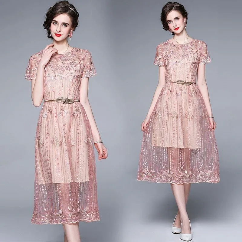 《D'Fina 時尚女裝》 氣質顯瘦中長版背心裙圓領大碼套頭網紗洋裝 歷史價格詳細信息