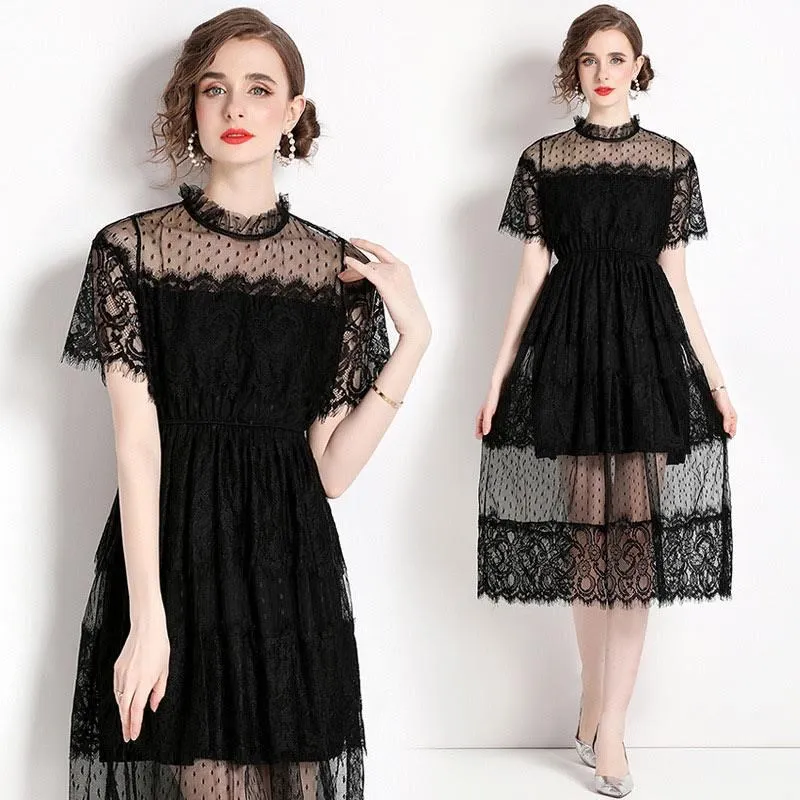 短袖洋裝 蕾絲網紗 荷葉袖連身裙 點點亮片 女寶寶 公主裙 CA30207 好娃娃 歷史價格詳細信息