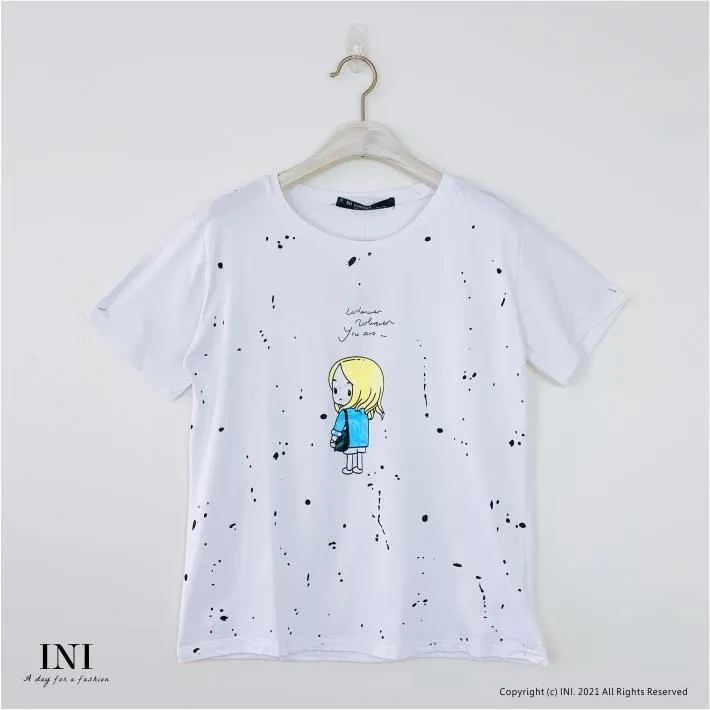 【INI】甜美氣息、可愛穿搭印花舒適上衣．水藍色 歷史價格詳細信息