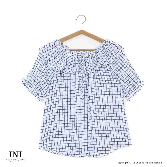 【INI】輕鬆穿搭、真兩件式條紋慵懶感連袖上衣．水藍色 歷史價格詳細信息