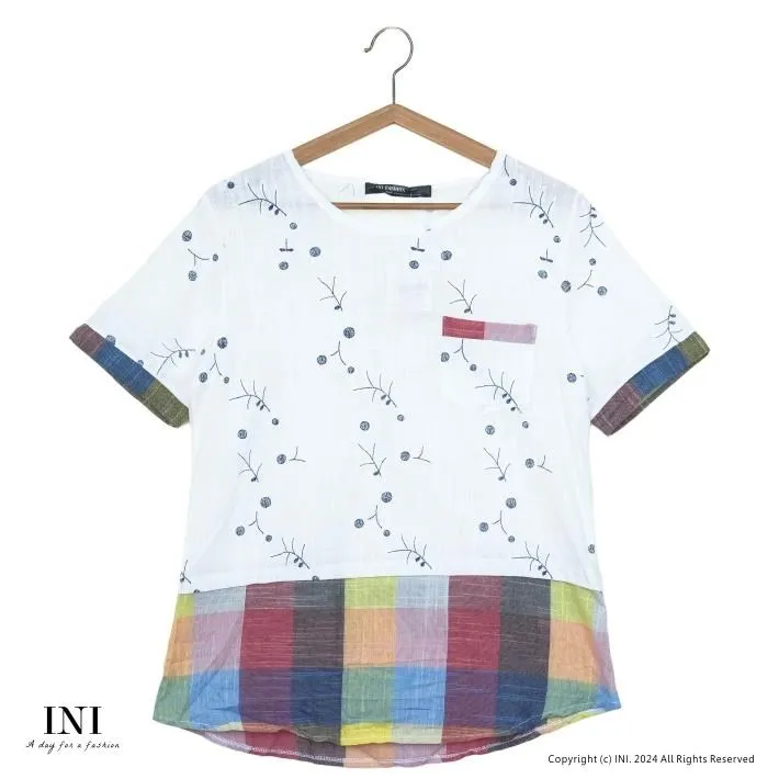 【INI】甜美氣息、可愛穿搭印花舒適上衣．水藍色 歷史價格詳細信息