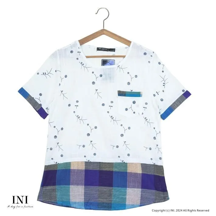 【INI】甜美氣息、可愛穿搭印花舒適上衣．水藍色 歷史價格詳細信息