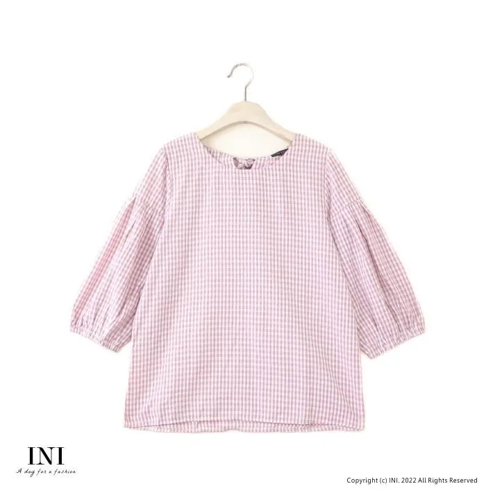 【INI】造型知性、剪接設計格紋上衣．粉色 歷史價格詳細信息