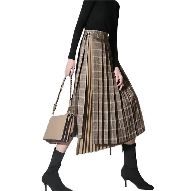 高腰百褶拼接半身裙女2023新款法式赫本大擺A字傘裙9592-伽美服飾 歷史價格詳細信息