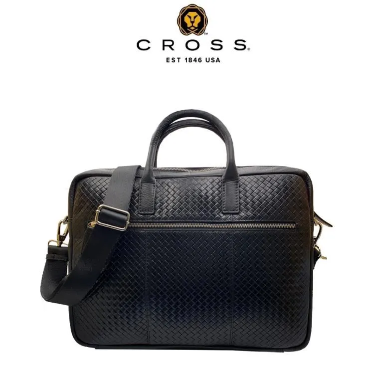 【CROSS】經典小牛皮編織紋拉鍊胸包(黑色) 歷史價格詳細信息