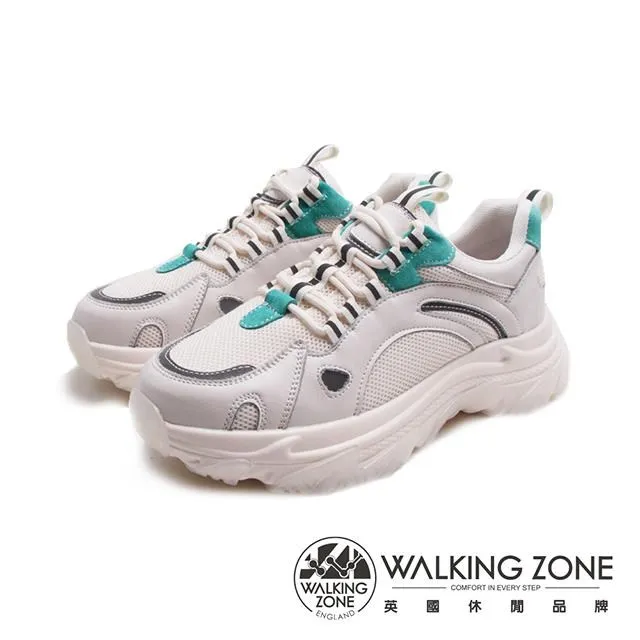WALKING ZONE(女)格紋V口樂福厚底鞋 女鞋-米色(另有黑色) 歷史價格詳細信息
