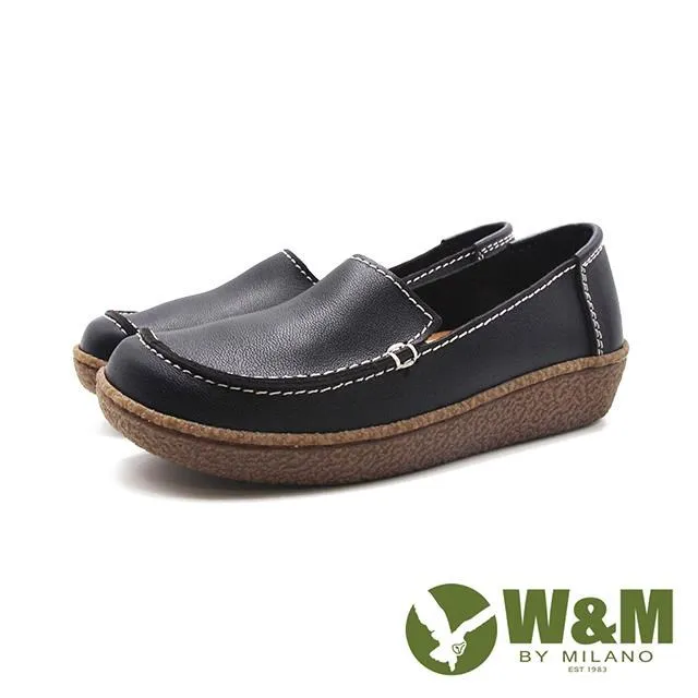 W&M(女)簡約圓尖頭平底樂福鞋 女鞋-黑色(另有灰色) 歷史價格詳細信息
