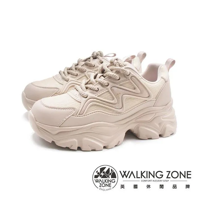 WALKING ZONE(女)異材質魔鬼氈增高厚底運動老爹鞋 女鞋-黑色 歷史價格詳細信息