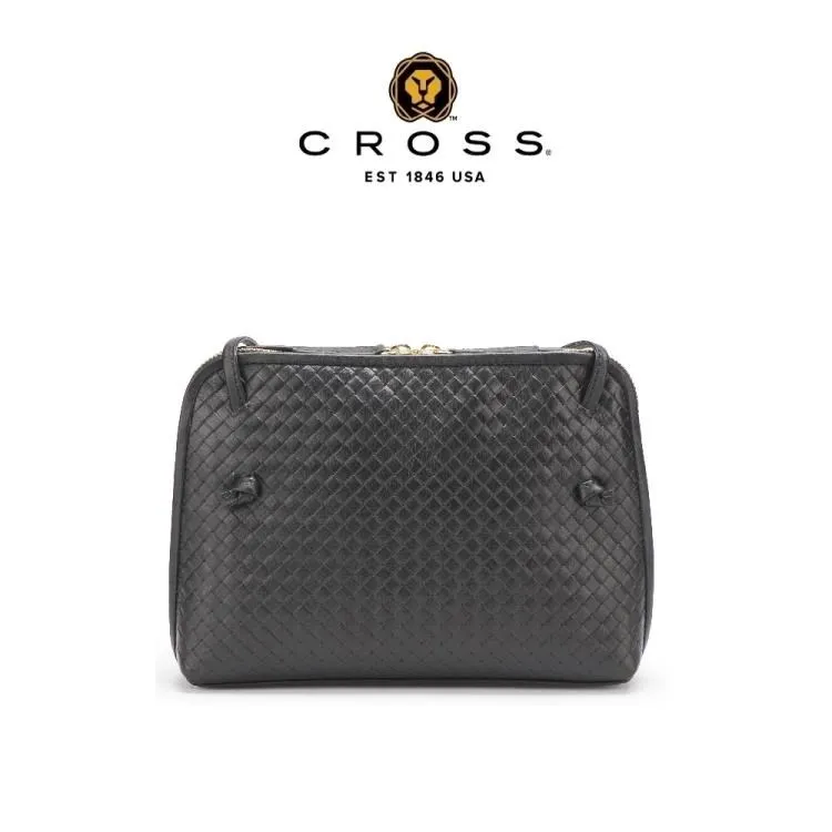 [CROSS]限量1折 頂級NAPPA小牛皮編織紋拉鍊斜背包(電子藍 專櫃展示品99%新) 歷史價格詳細信息