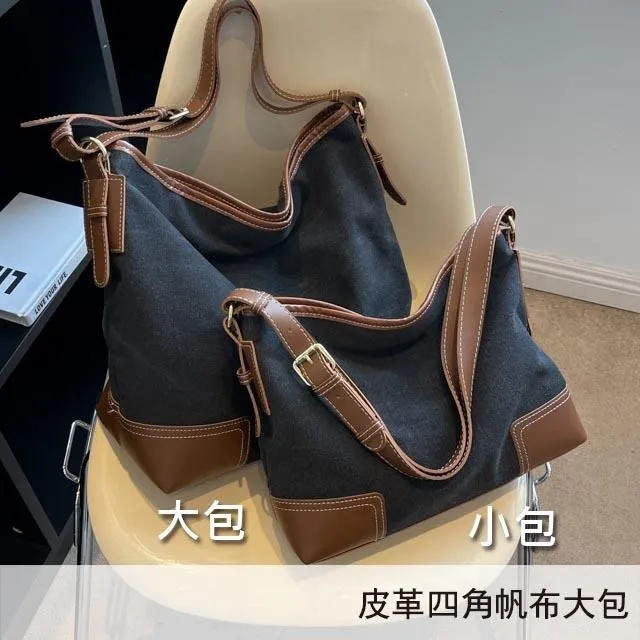 【帆布包】純棉 肩背寬底雙前袋 側背包 肩背包 ／肩背+手提／拉鍊／黑色 歷史價格詳細信息