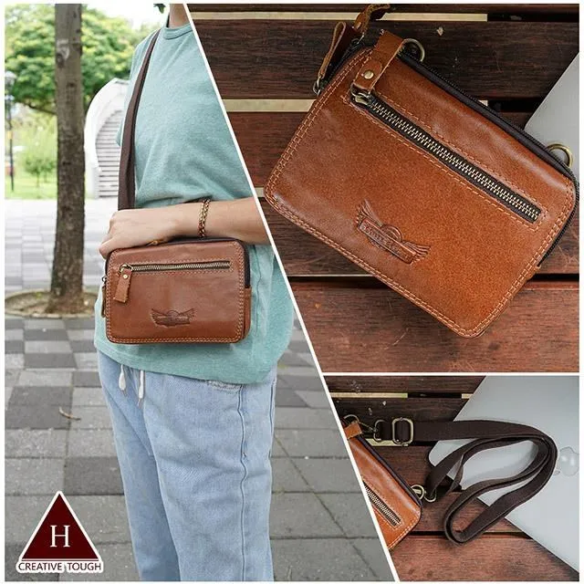 【H-CT】多層皮革真皮斜背手機腰包-深啡(腰間包 側背包 手機包 皮革/RR210) 歷史價格詳細信息