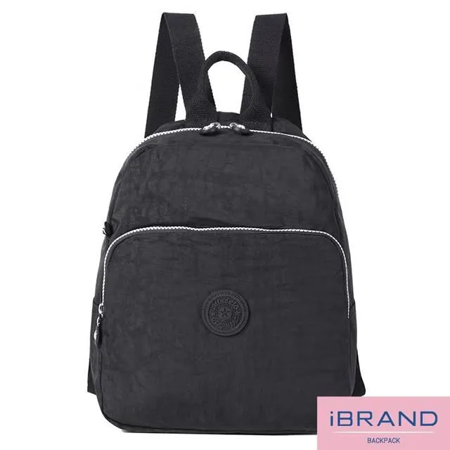 iBrand後背包 輕盈防潑水素色大口袋尼龍後背包-黑色 歷史價格詳細信息