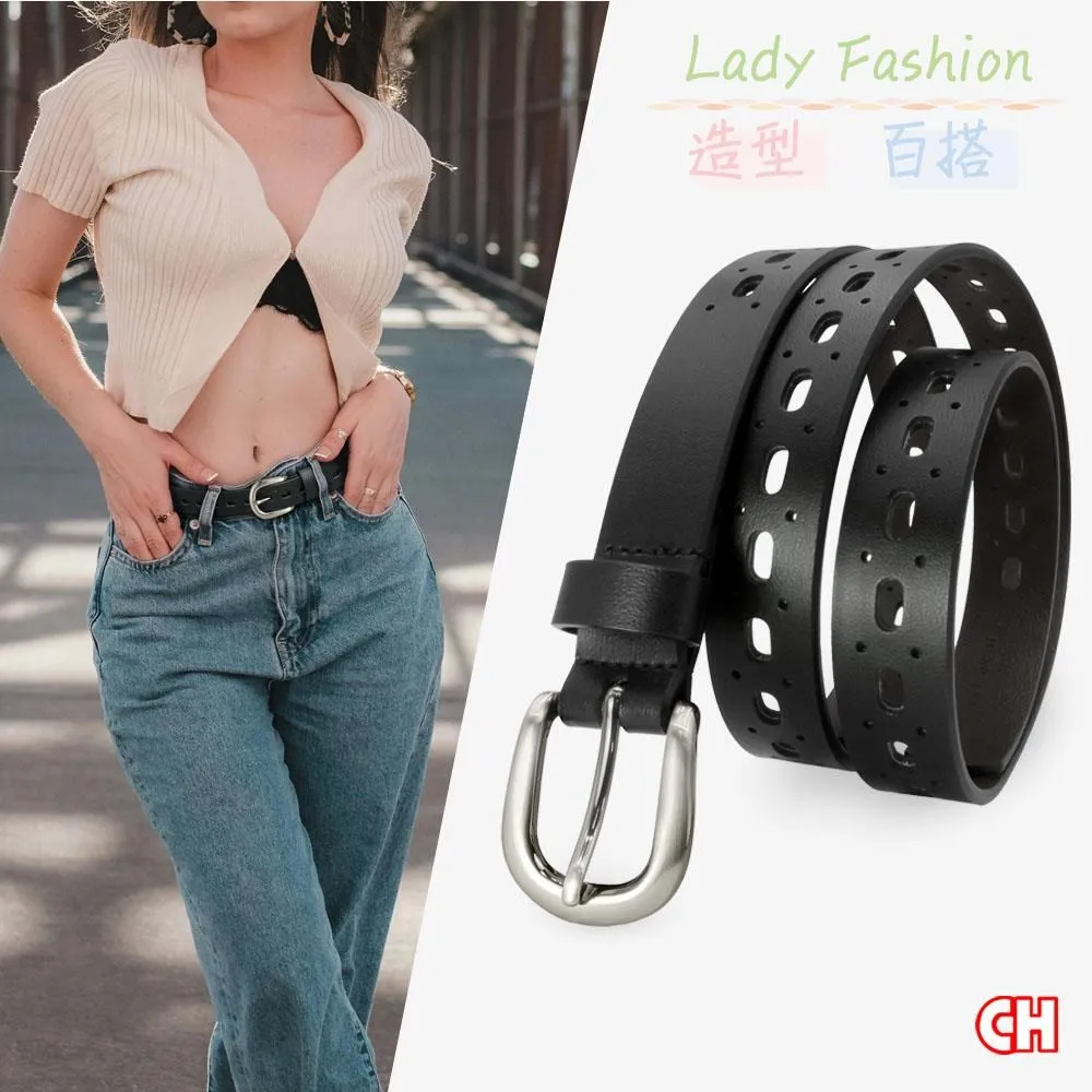 【CH-BELT 銓丞皮帶】造型新潮女帶 曲線排洞 細版女生皮帶腰帶(黑/咖) 歷史價格詳細信息