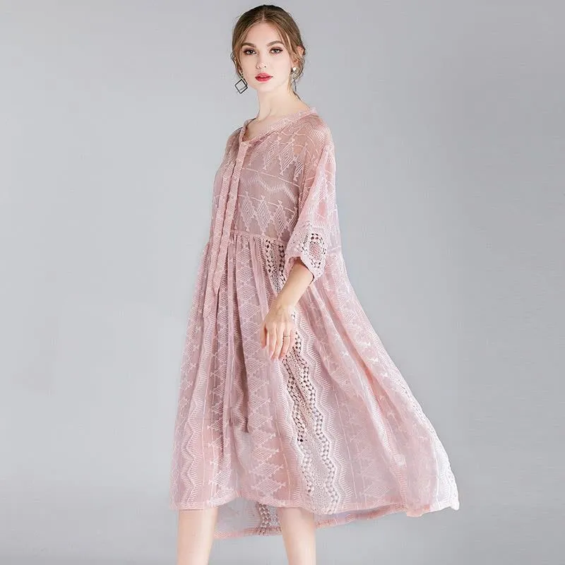 《D'Fina 時尚女裝》 天絲牛仔洋裝氣質蕾絲花邊短袖寬鬆顯瘦牛仔裙 歷史價格詳細信息