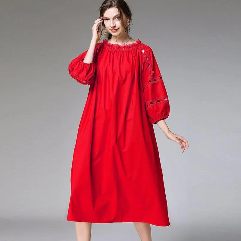 《D'Fina 時尚女裝》 大碼紅色歐洲站棉花糖女孩優雅顯瘦洋裝 歷史價格詳細信息