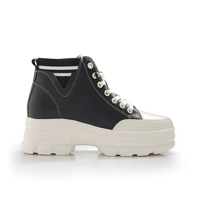 Keeley Ann高筒顯瘦綁帶馬丁靴(米白色477567132) 歷史價格詳細信息