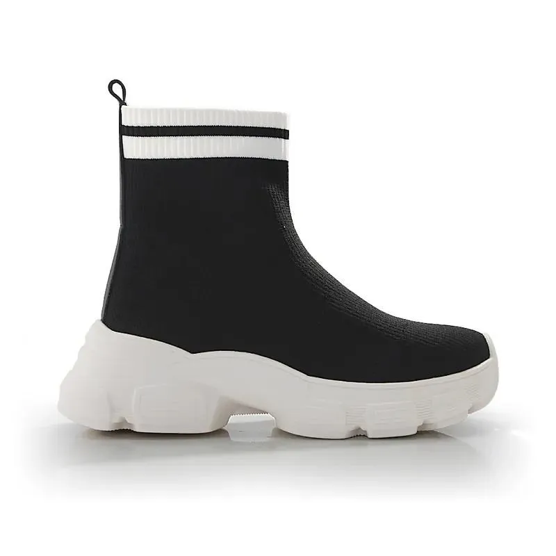 Keeley Ann 襪套式免綁帶高筒休閒鞋(黑色476577210) 歷史價格詳細信息