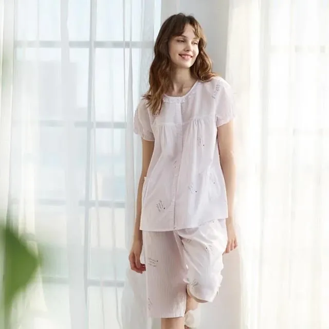 100%全棉情侶短袖睡衣 夏季純棉短袖短褲睡衣套裝居家服小外套睡衣女夏季家居服男士夏天居家套裝 歷史價格詳細信息