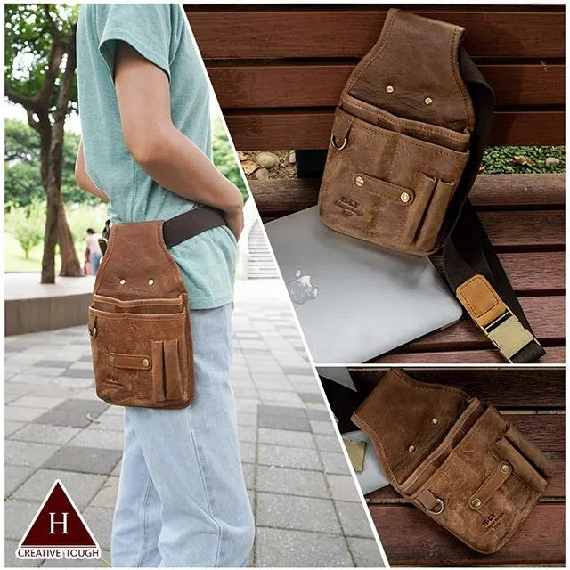 【H-CT】多夾層方型拉鍊真皮工作腰包-淺棕(RJ303) 歷史價格詳細信息