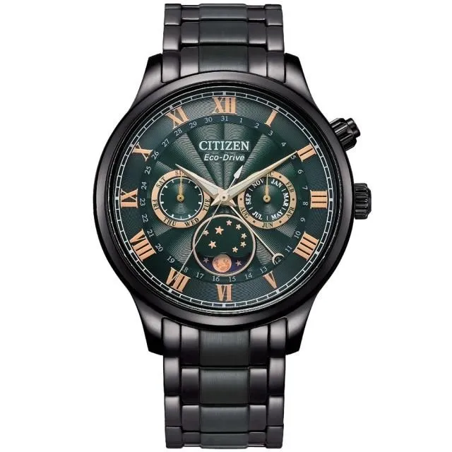 【CITIZEN】星辰 AP1055-87X 光動能 羅馬字 藍寶石玻璃鏡面 鋼錶帶 日月相男錶 42mm 綠/黑 歷史價格詳細信息