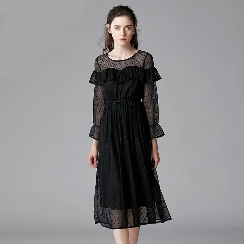 《D'Fina 時尚女裝》 蕾絲洋裝 棉花糖女孩時尚點點波鬆緊腰大碼裙 價格比較,價格查詢,歷史價格詳細信息