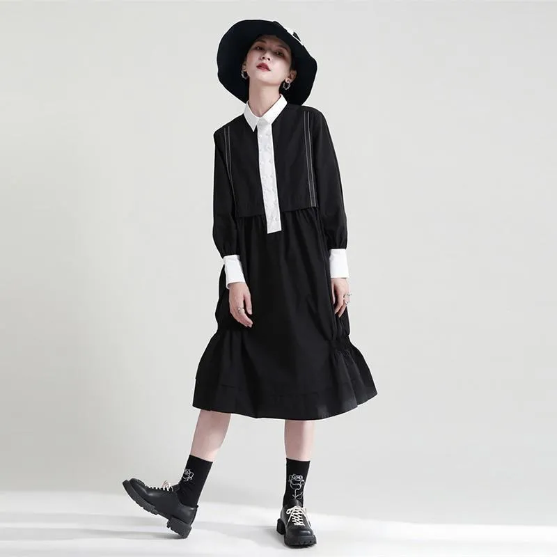 長袖洋裝 簡約時尚法式小個子娃娃領甜美可愛洋裝 寬鬆清新溫柔奶甜粉色連身裙 歷史價格詳細信息