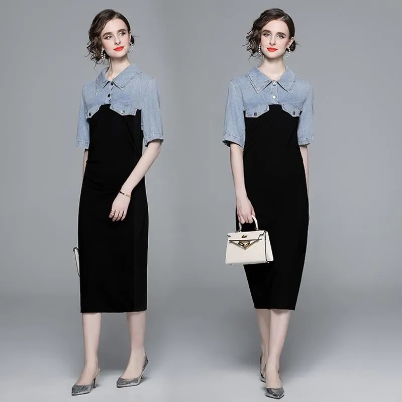 假兩件--氣質甜美學院風假兩件車摺雙口袋隱形拉鍊襯衫洋裝(黑.藍XL-5L)-A224熊衣褲語 歷史價格詳細信息