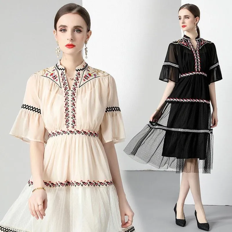 《D'Fina 時尚女裝》 飄逸感 波西米亞風顯瘦大喇叭袖蕾絲洋裝 (2色) 歷史價格詳細信息