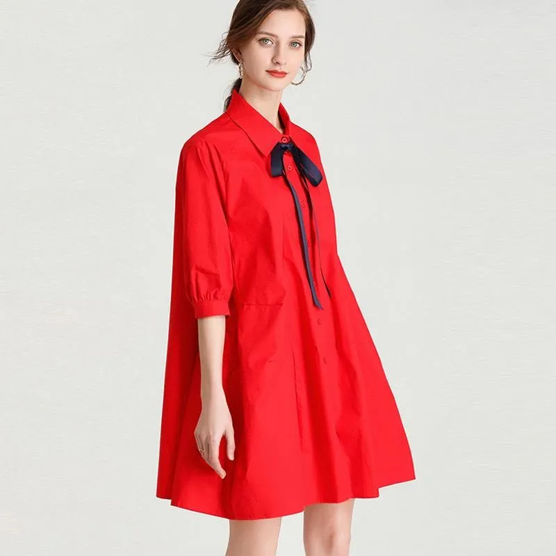 《D'Fina 時尚女裝》 氣質繫帶領波西米亞印花五分袖大擺長裙洋裝 歷史價格詳細信息