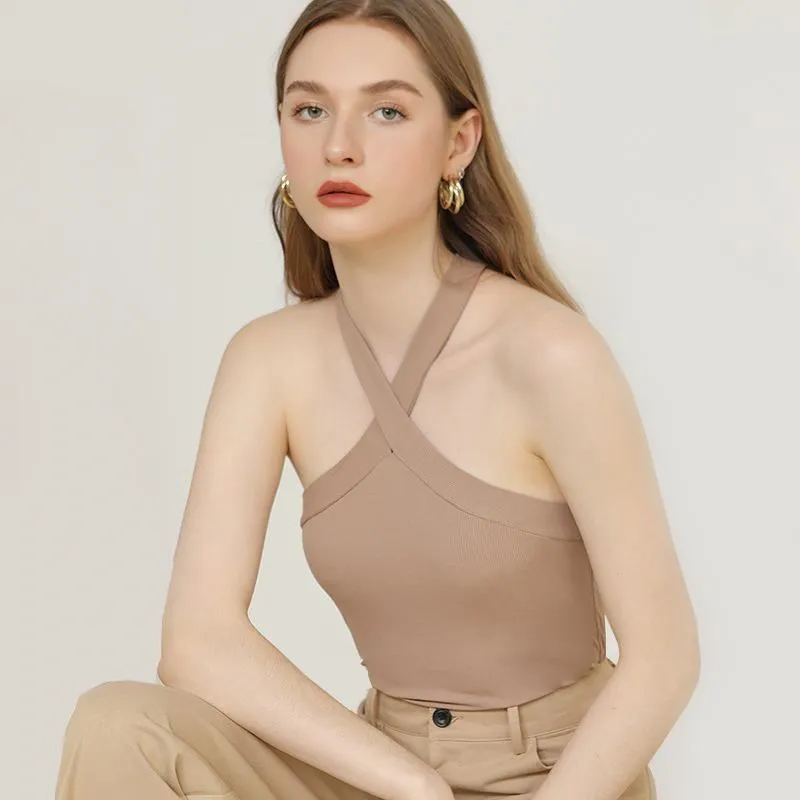 外穿掛脖式無袖背心 性感削肩背心 純色針織背心女 露肩背心 修身顯瘦女生背心 外穿無袖針織上衣女 打底背心~CoCo服飾 歷史價格詳細信息