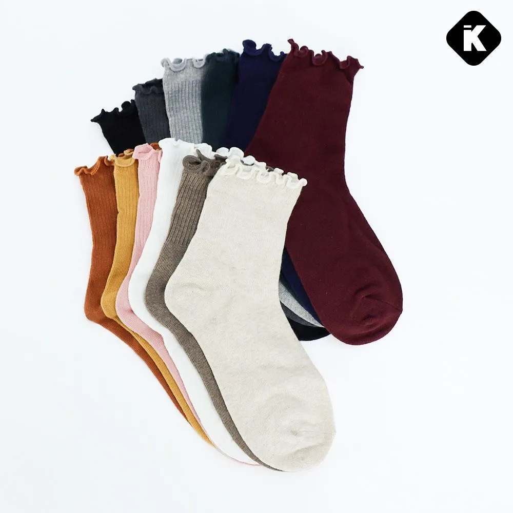 韓國襪子 荷葉邊中筒襪 8入組(顏色隨機) 歷史價格詳細信息