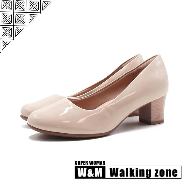 WALKING ZONE SUPER WOMAN系列 圓頭素面女仕中跟鞋 女鞋－漆皮奶茶 歷史價格詳細信息
