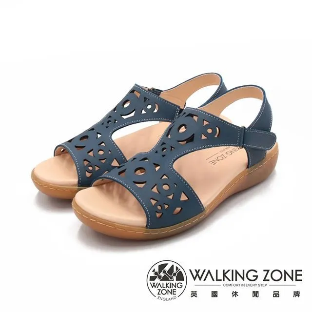 WALKING ZONE(女)淑女縷空黏釦帶 止滑休閒涼鞋 女鞋-橘(另有藍) 歷史價格詳細信息