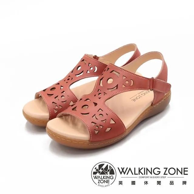WALKING ZONE(女)淑女縷空黏釦帶 止滑休閒涼鞋 女鞋-橘(另有藍) 歷史價格詳細信息